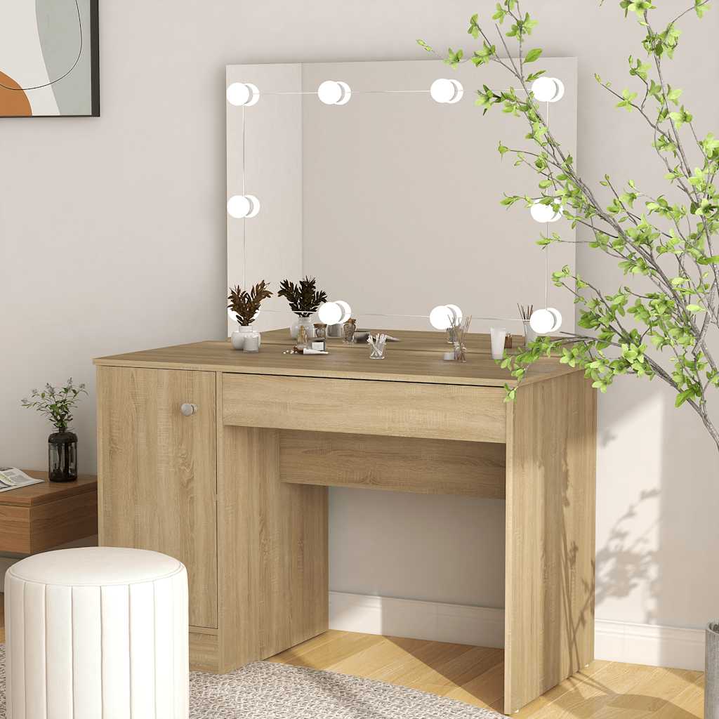 vidaXL Toaletka z oświetleniem LED, 110x55x145 cm, MDF, kolor dębu