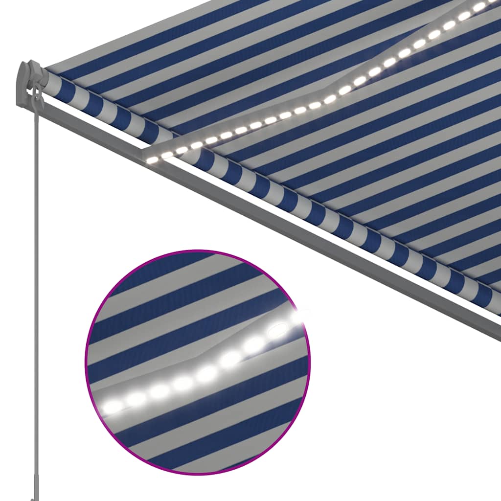 vidaXL Ręcznie zwijana markiza z LED, 300 x 250 cm, niebiesko-biała