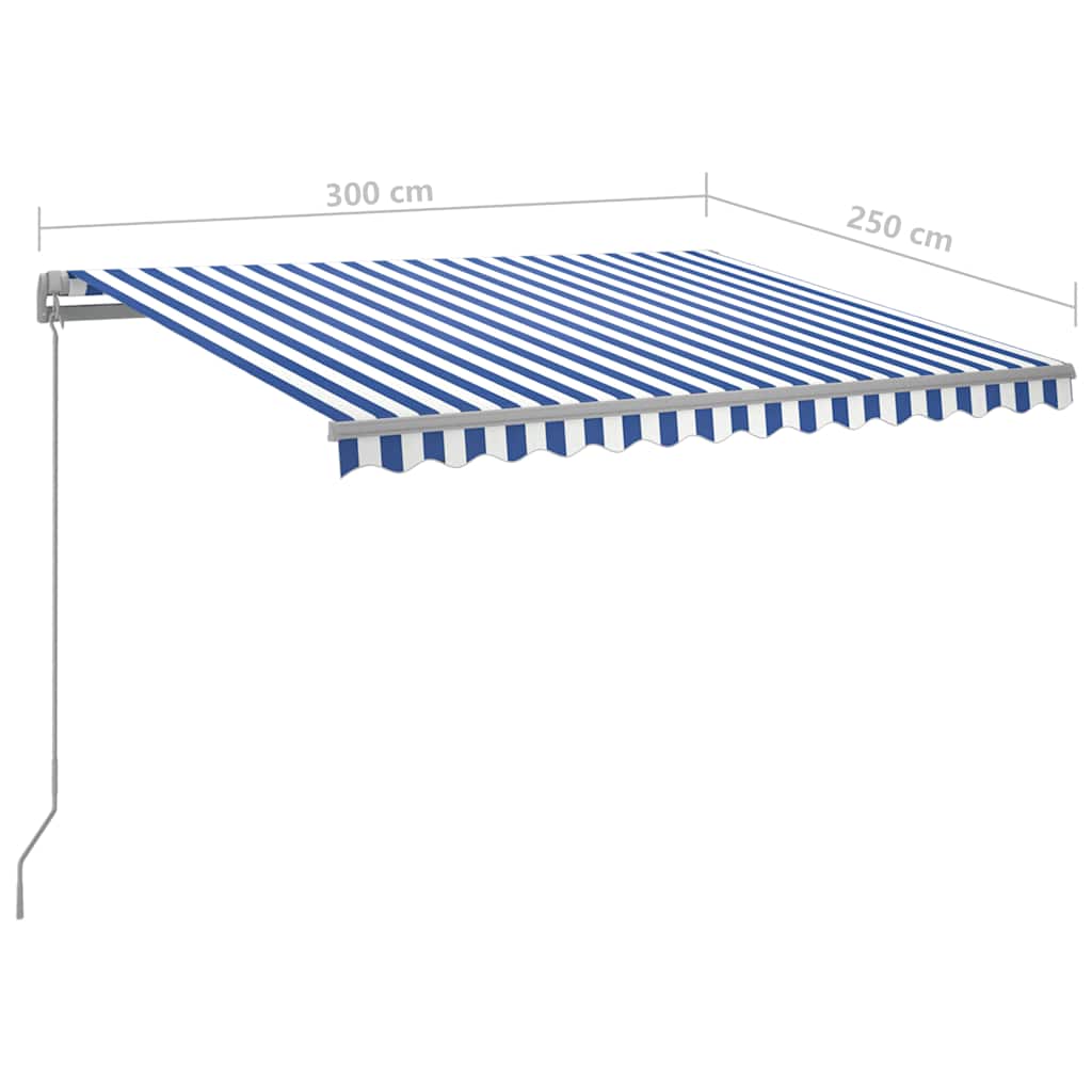 vidaXL Ręcznie zwijana markiza z LED, 300 x 250 cm, niebiesko-biała