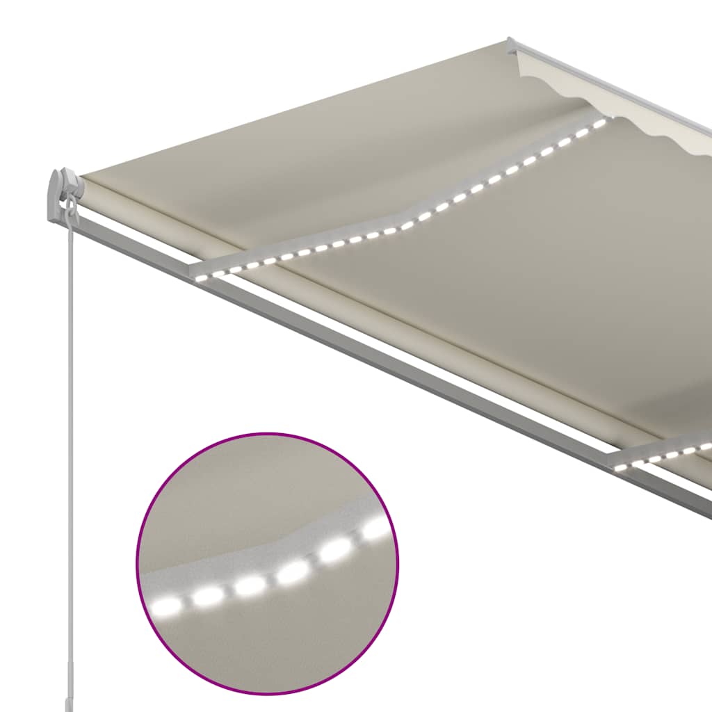 vidaXL Ręcznie zwijana markiza z LED, 300 x 250 cm, kremowa
