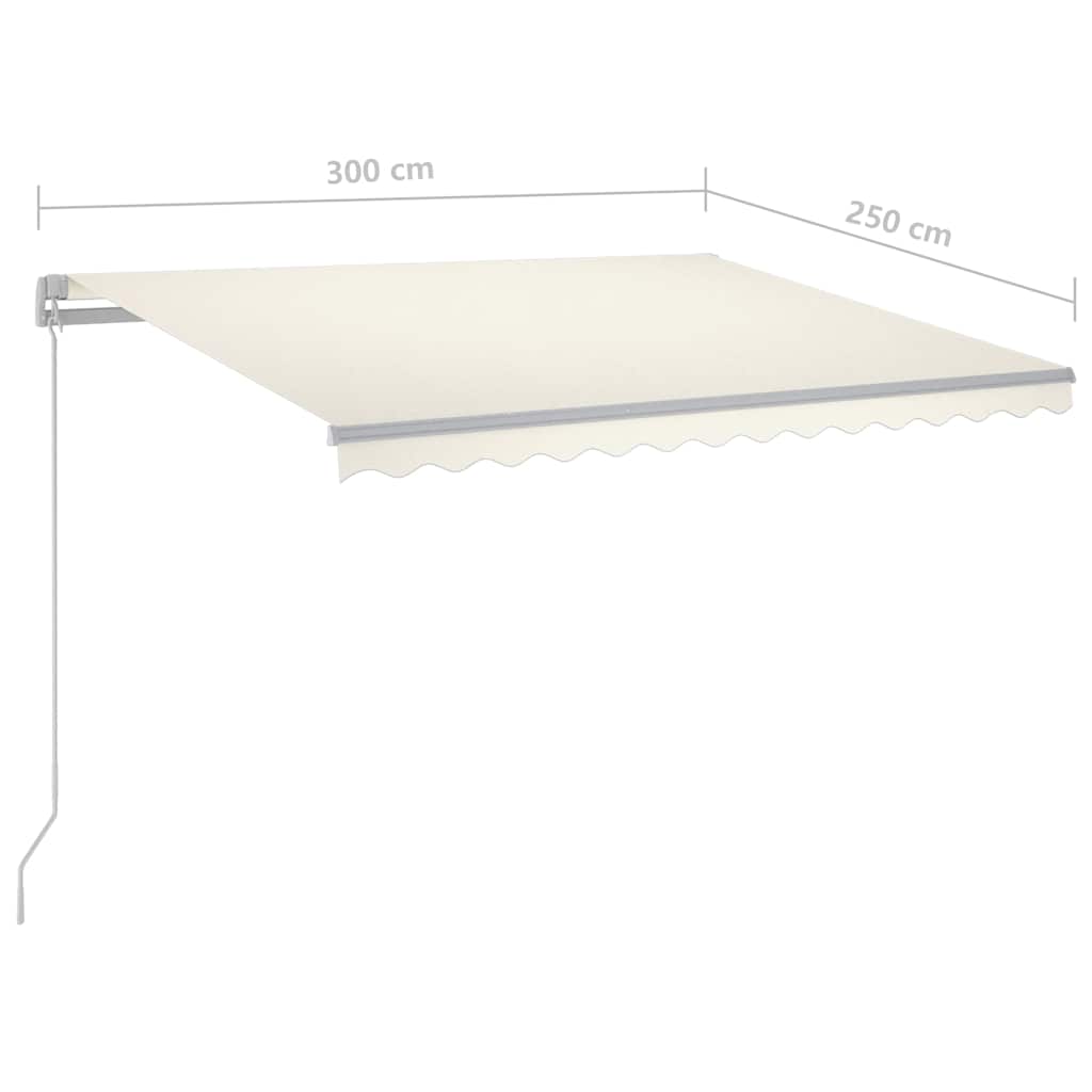 vidaXL Ręcznie zwijana markiza z LED, 300 x 250 cm, kremowa