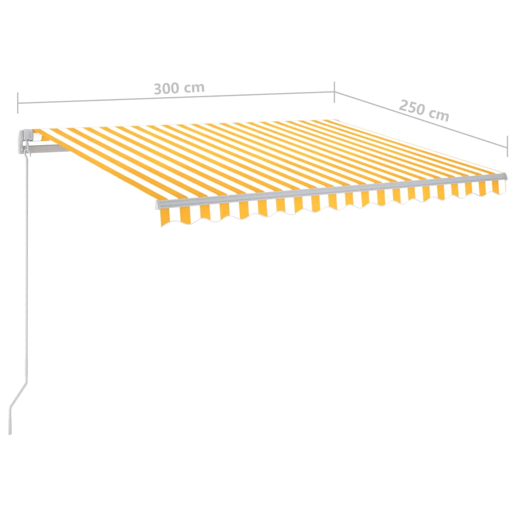 vidaXL Ręcznie zwijana markiza z LED, 300 x 250 cm, żółto-biała