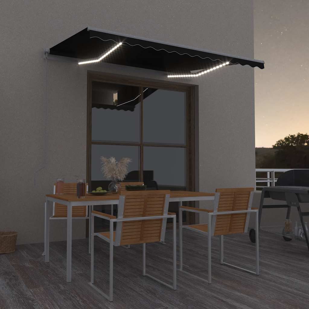 vidaXL Ręcznie zwijana markiza z LED, 300 x 250 cm, antracytowa