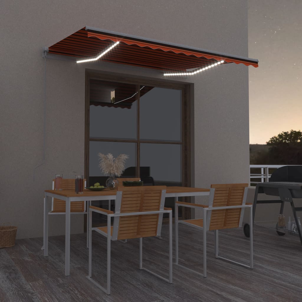vidaXL Ręcznie zwijana markiza z LED, 300x250 cm, pomarańczowo-brązowa