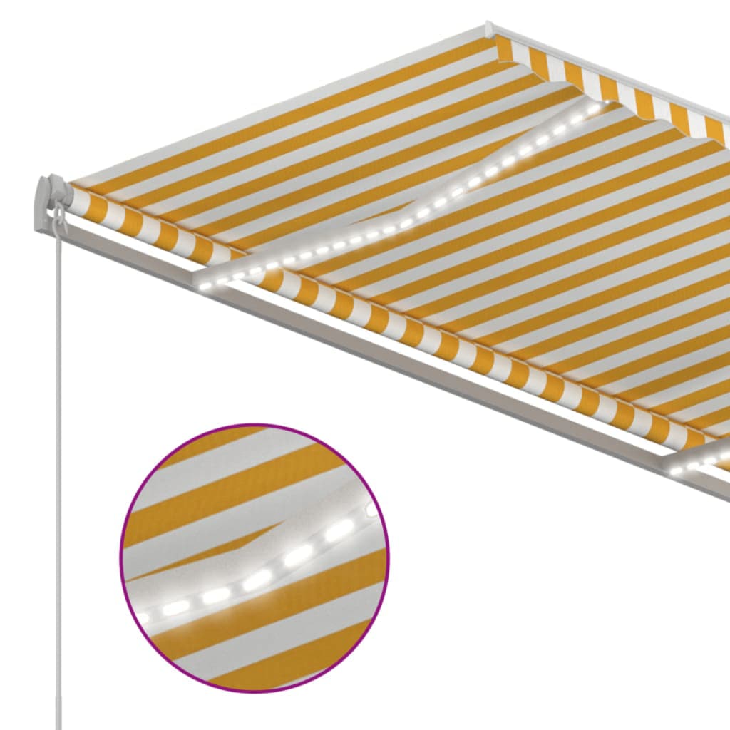 vidaXL Ręcznie zwijana markiza z LED, 350 x 250 cm, żółto-biała