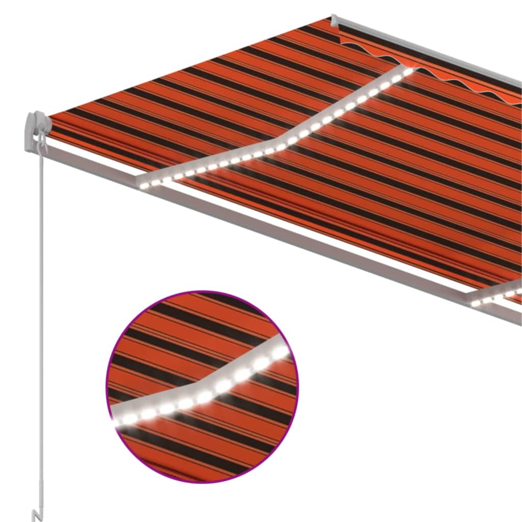 vidaXL Ręcznie zwijana markiza z LED, 350x250 cm, pomarańczowo-brązowa