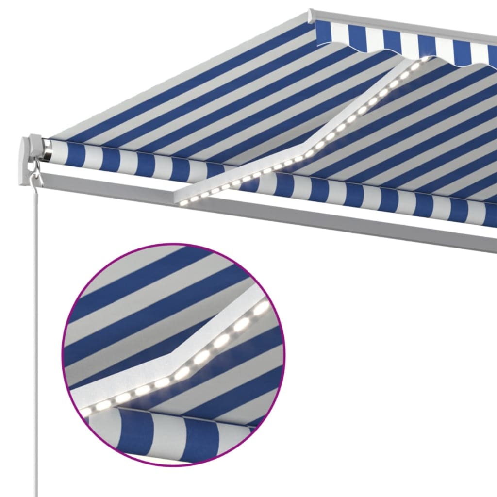 vidaXL Ręcznie zwijana markiza z LED, 400 x 300 cm, niebiesko-biała