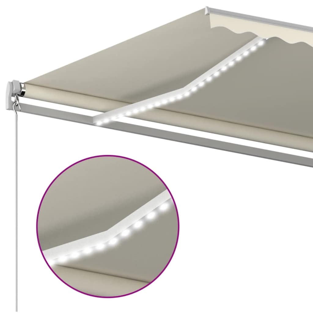 vidaXL Ręcznie zwijana markiza z LED, 400 x 300 cm, kremowa