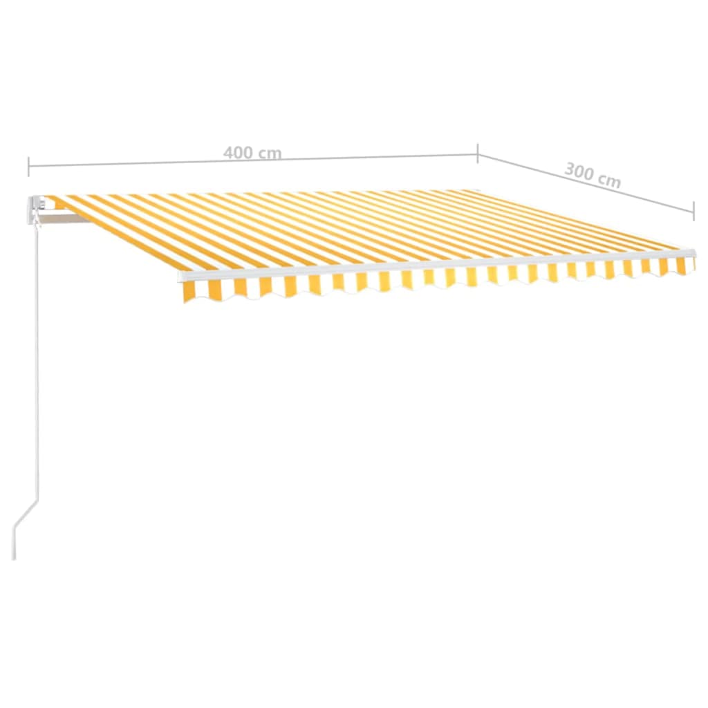 vidaXL Ręcznie zwijana markiza z LED, 400 x 300 cm, żółto-biała