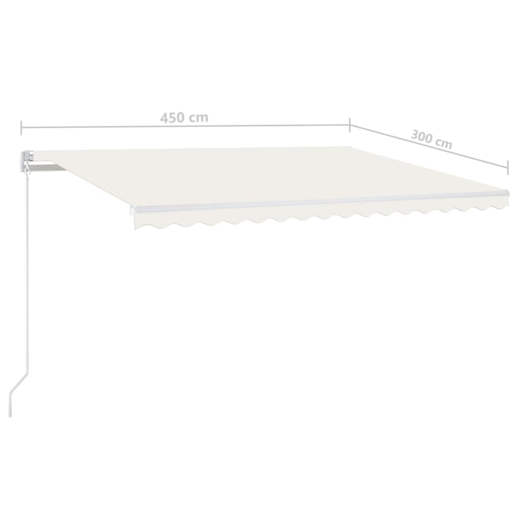 vidaXL Ręcznie zwijana markiza z LED, 450 x 300 cm, kremowa