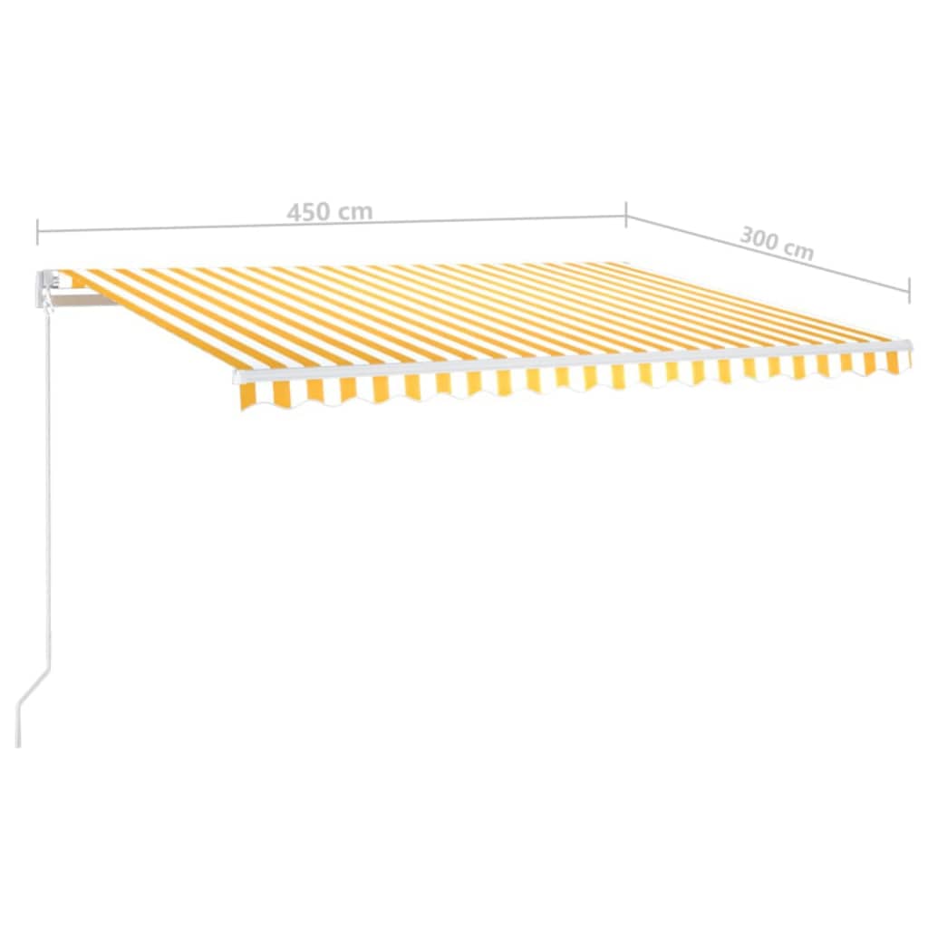 vidaXL Ręcznie zwijana markiza z LED, 450 x 300 cm, żółto-biała