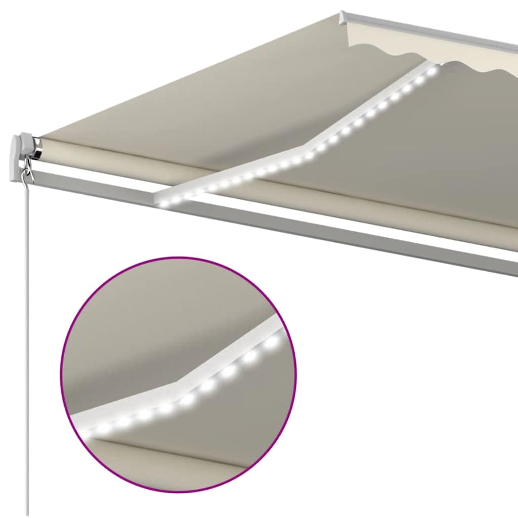 vidaXL Ręcznie zwijana markiza z LED, 500 x 300 cm, kremowa