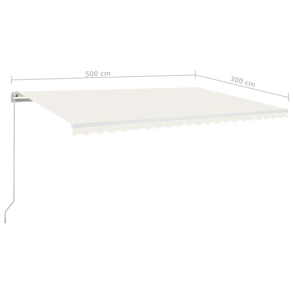 vidaXL Ręcznie zwijana markiza z LED, 500 x 300 cm, kremowa