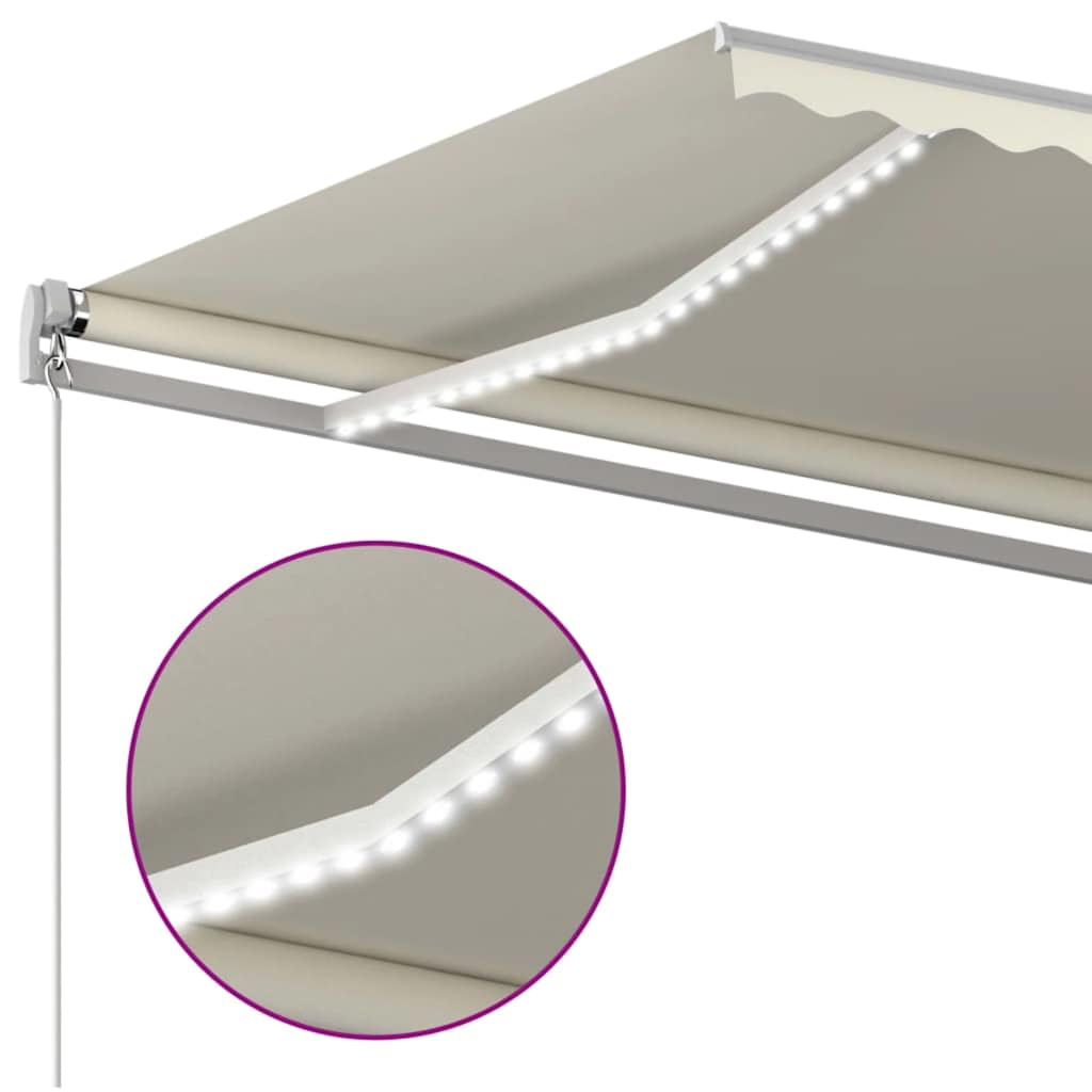 vidaXL Ręcznie zwijana markiza z LED, 600 x 300 cm, kremowa