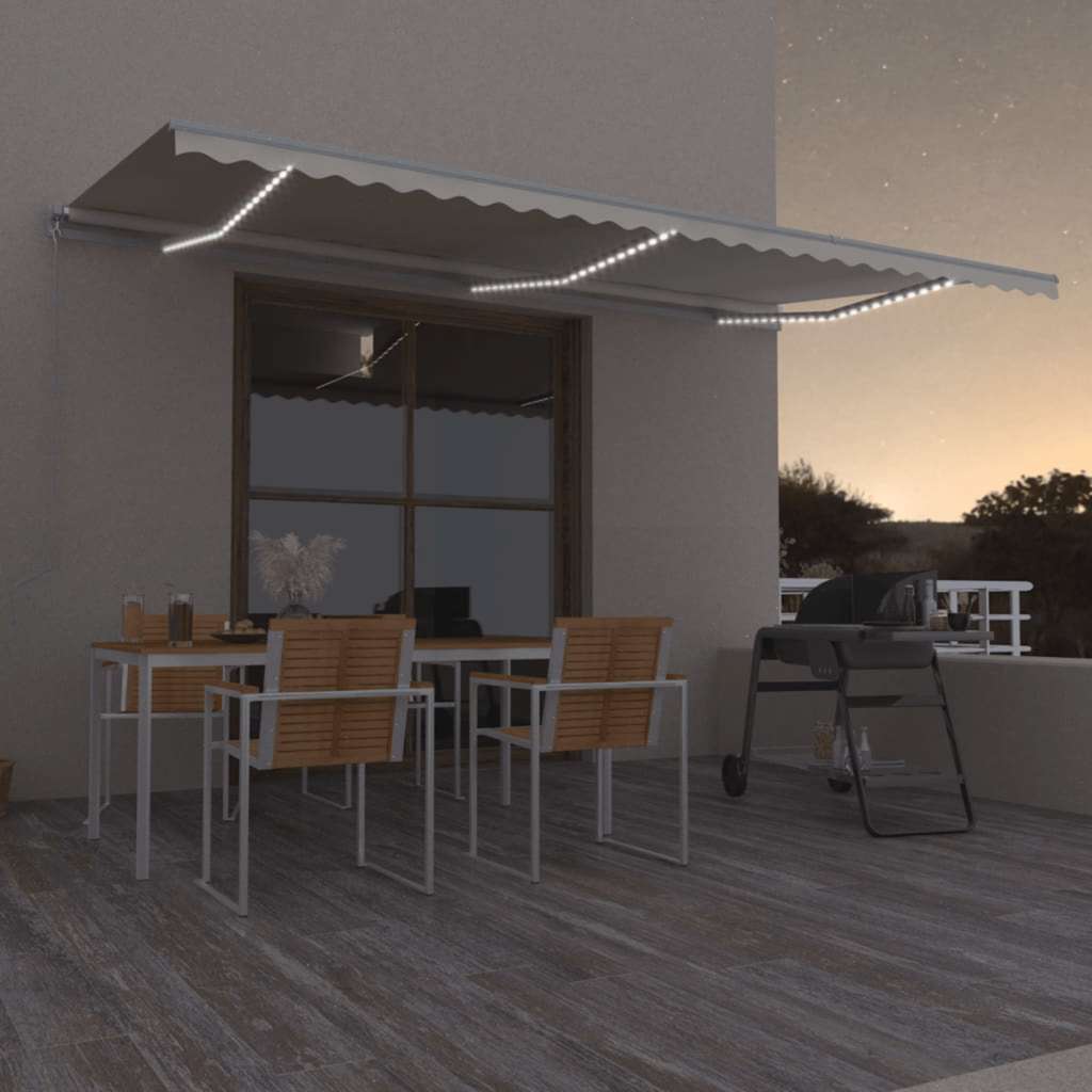 vidaXL Ręcznie zwijana markiza z LED, 600 x 300 cm, kremowa