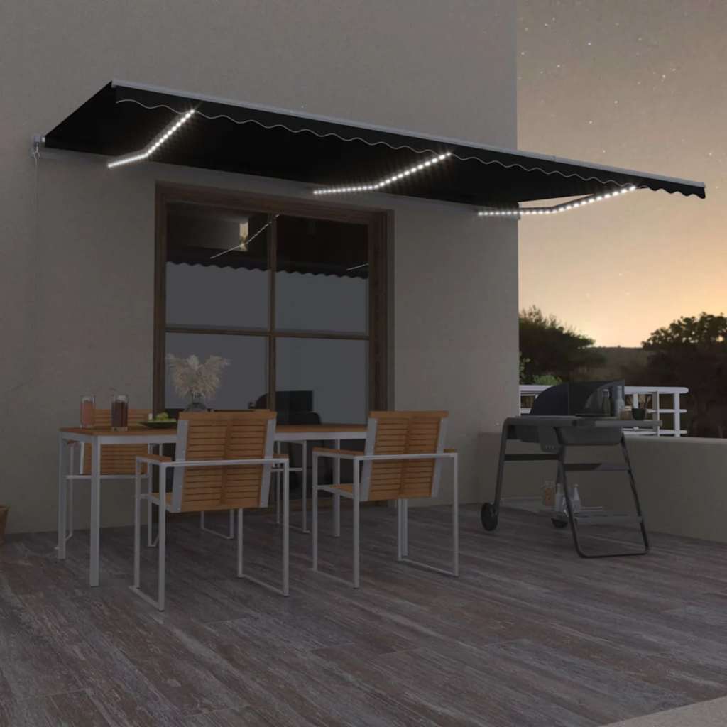vidaXL Ręcznie zwijana markiza z LED, 600 x 300 cm, antracytowa