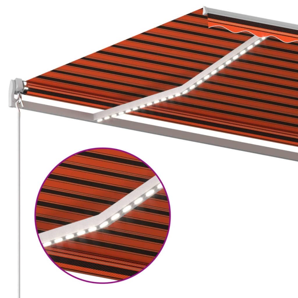 vidaXL Ręcznie zwijana markiza z LED, 600x300 cm, pomarańczowo-brązowa