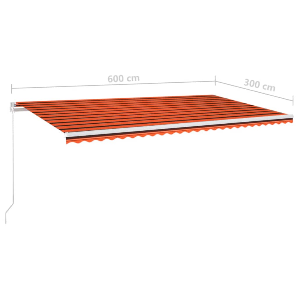 vidaXL Ręcznie zwijana markiza z LED, 600x300 cm, pomarańczowo-brązowa