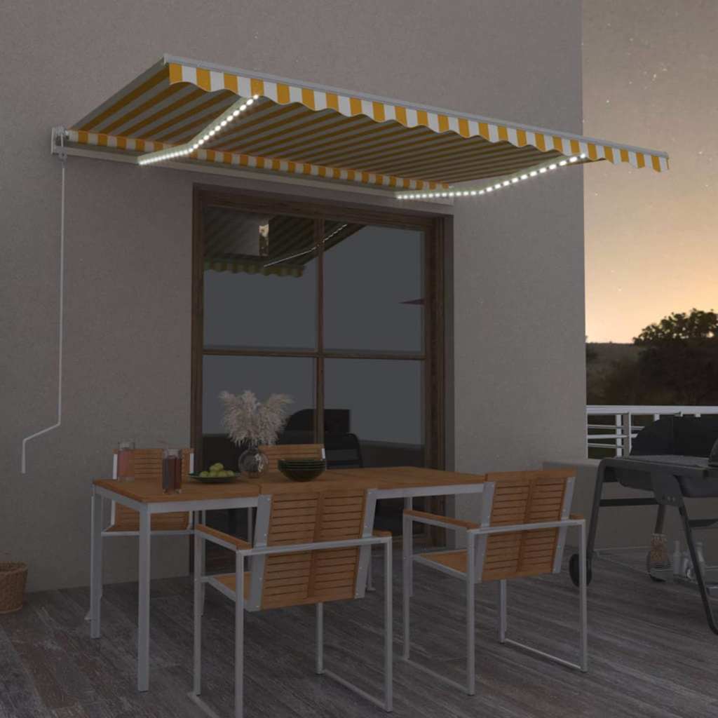 vidaXL Automatycznie zwijana markiza, LED i czujnik wiatru, 400x350 cm
