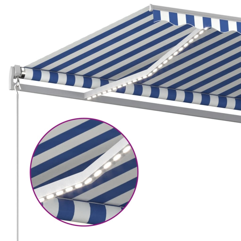 vidaXL Ręcznie zwijana markiza z LED, 500x350 cm, niebiesko-biała