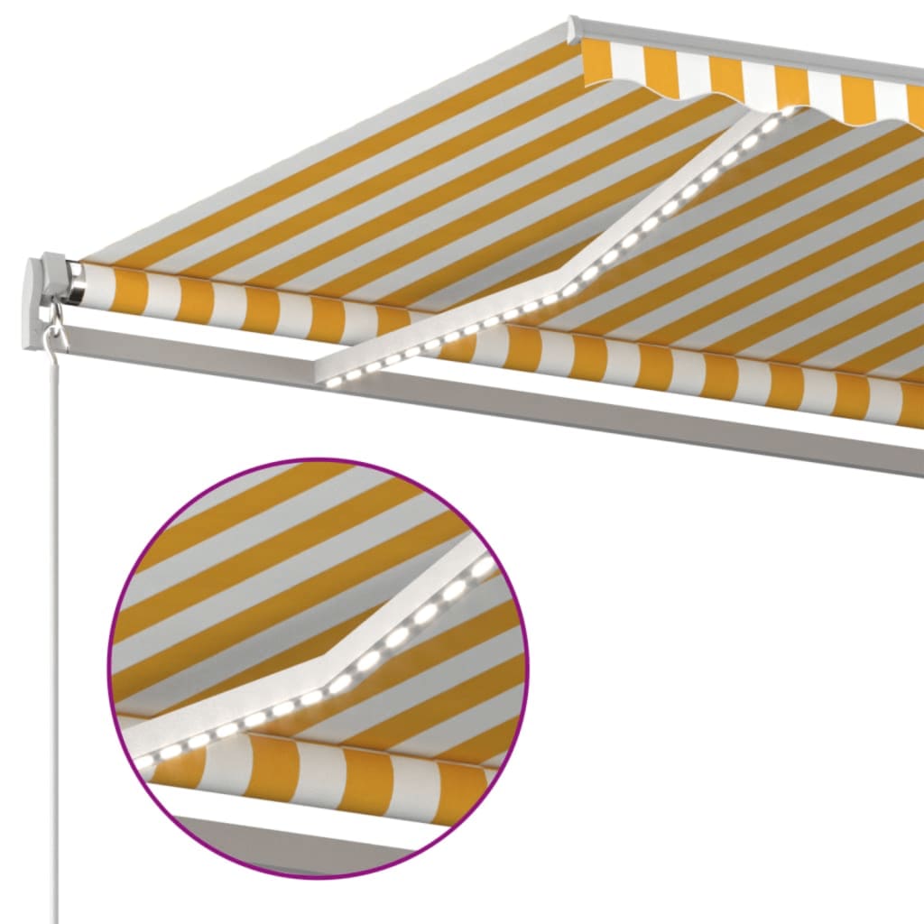 vidaXL Ręcznie zwijana markiza z LED, 500x350 cm, żółto-biała