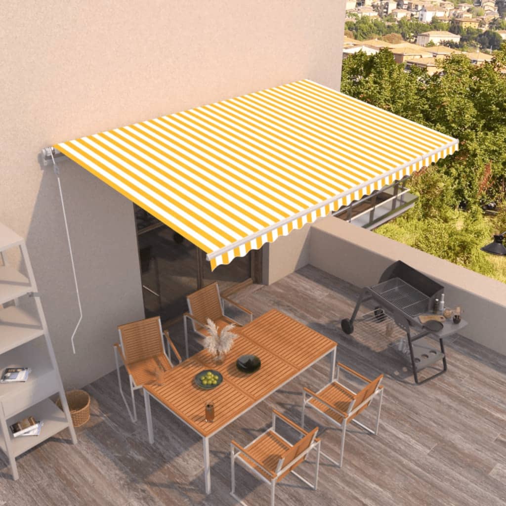 vidaXL Automatycznie zwijana markiza, 500x350 cm, żółto-biała