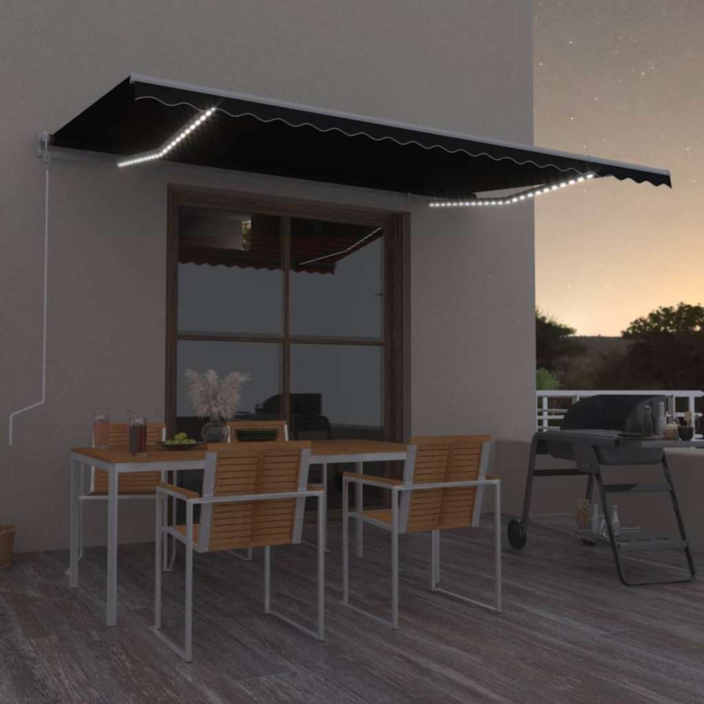 vidaXL Automatycznie zwijana markiza, LED i czujnik wiatru, 500x350 cm