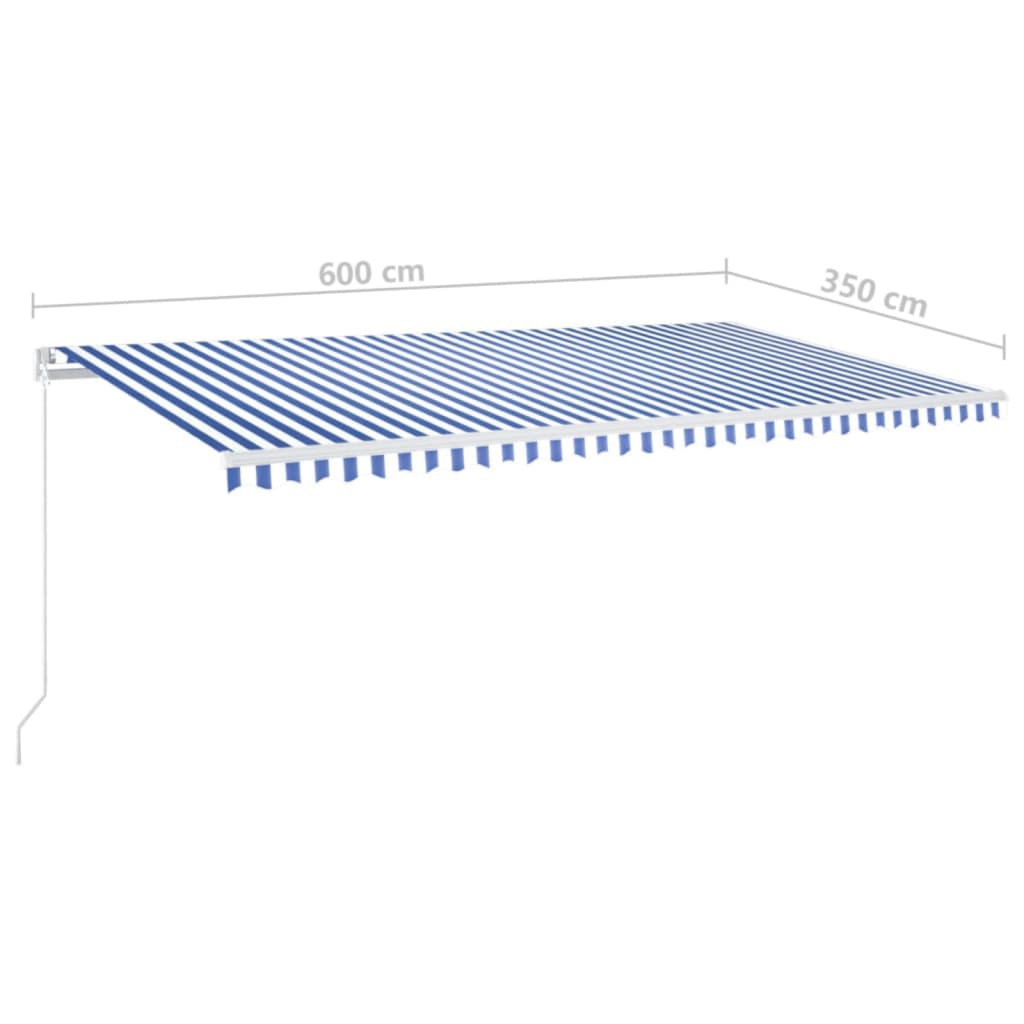 vidaXL Ręcznie zwijana markiza z LED, 600x350 cm, niebiesko-biała