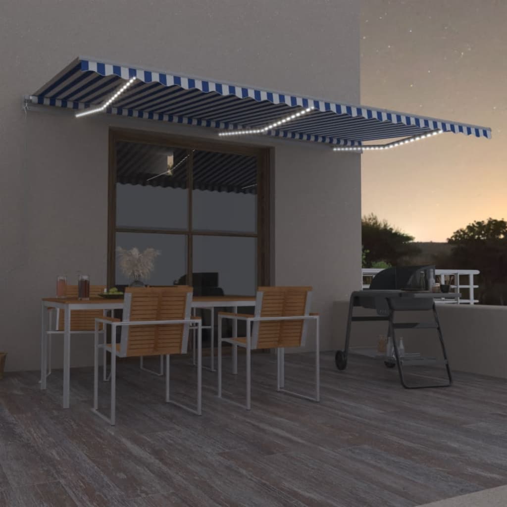 vidaXL Ręcznie zwijana markiza z LED, 600x350 cm, niebiesko-biała