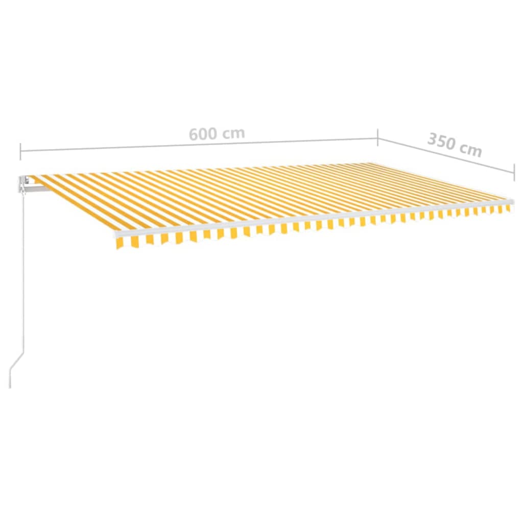 vidaXL Ręcznie zwijana markiza z LED, 600x350 cm, żółto-biała