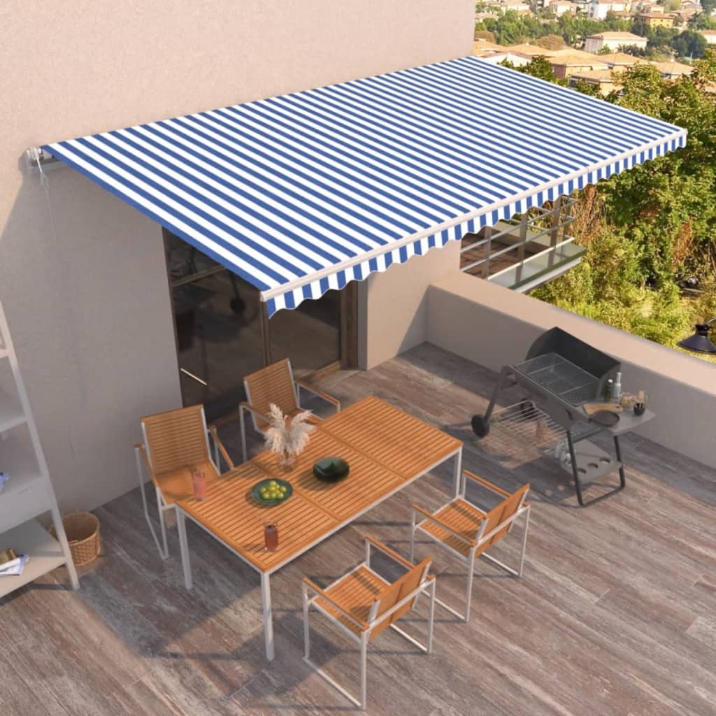 vidaXL Automatycznie zwijana markiza, 600x350 cm, niebiesko-biała