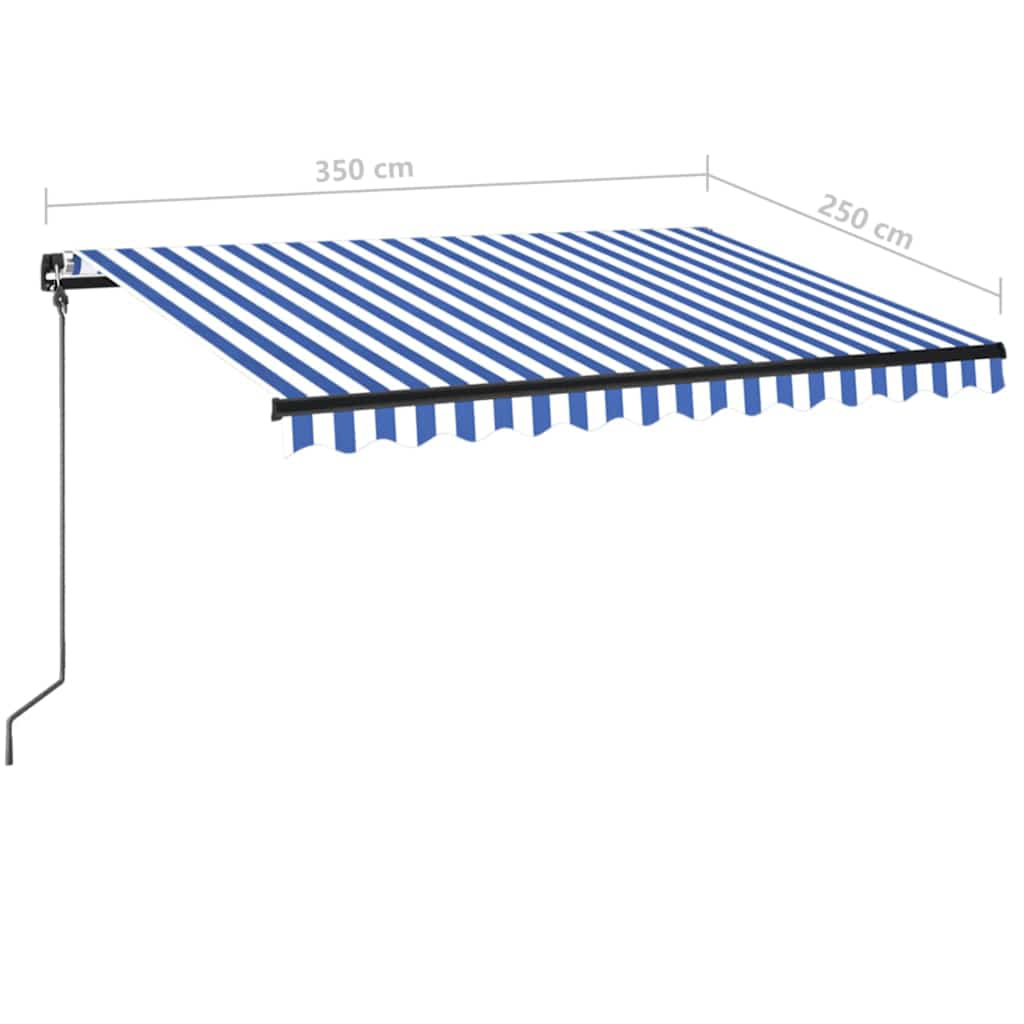 vidaXL Ręcznie zwijana markiza z LED, 350 x 250 cm, niebiesko-biała
