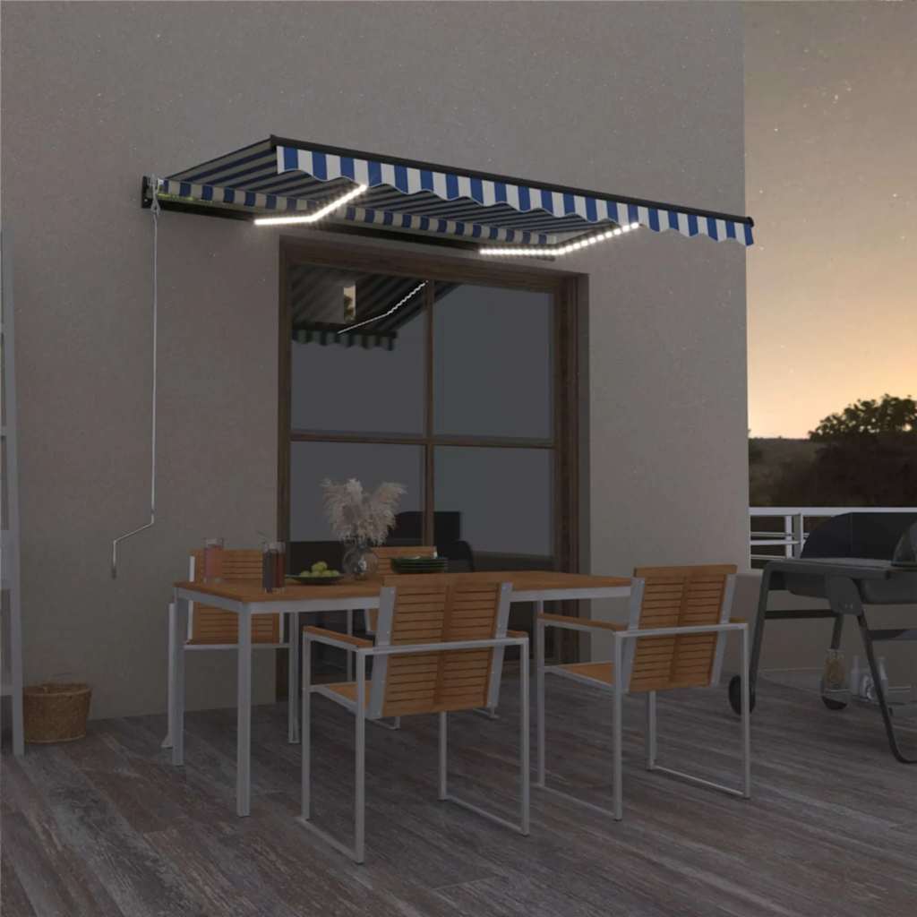 vidaXL Ręcznie zwijana markiza z LED, 350 x 250 cm, niebiesko-biała