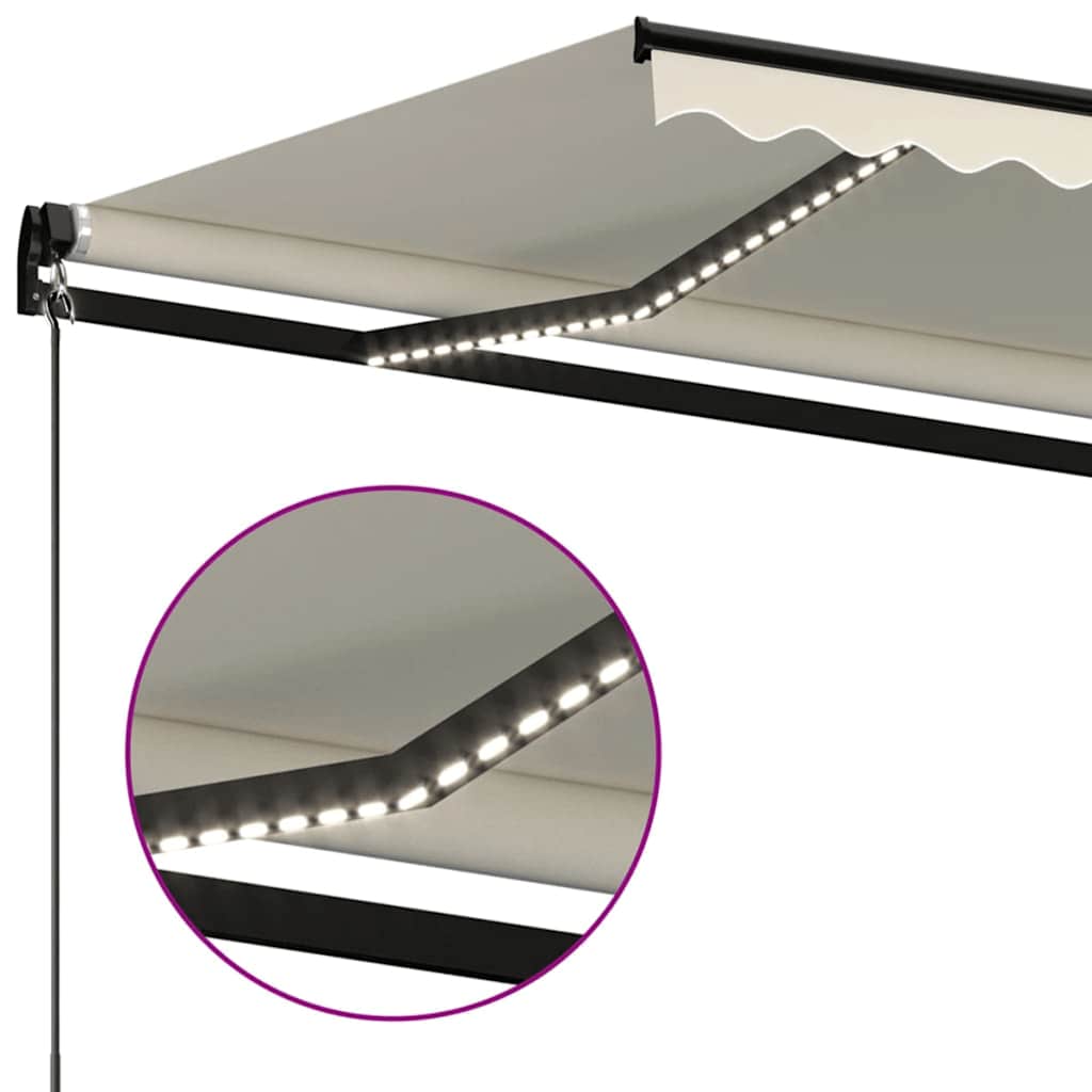 vidaXL Ręcznie zwijana markiza z LED, 350 x 250 cm, kremowa