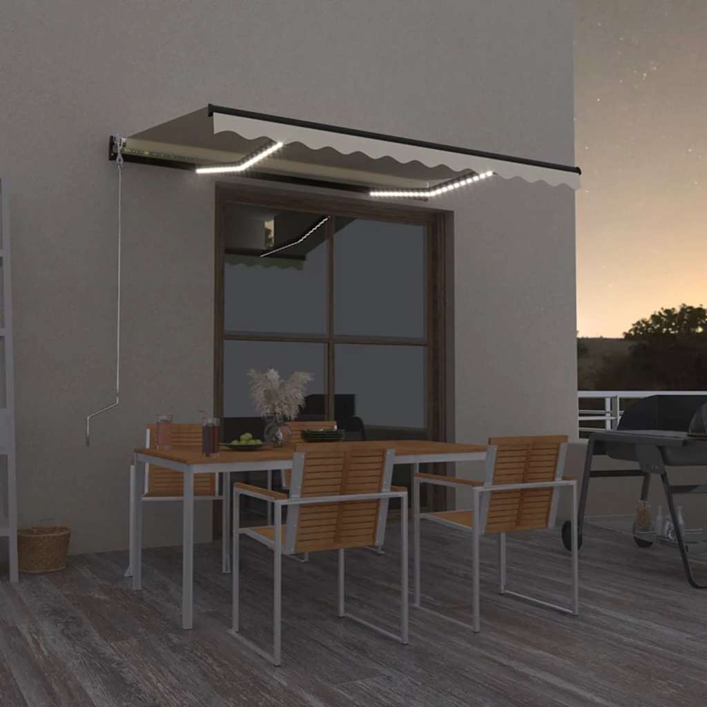 vidaXL Ręcznie zwijana markiza z LED, 350 x 250 cm, kremowa