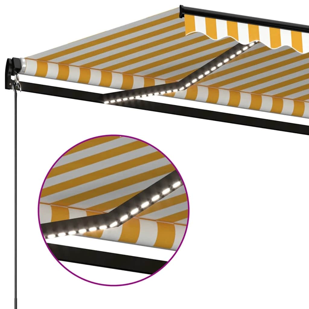 vidaXL Ręcznie zwijana markiza z LED, 350 x 250 cm, żółto-biała