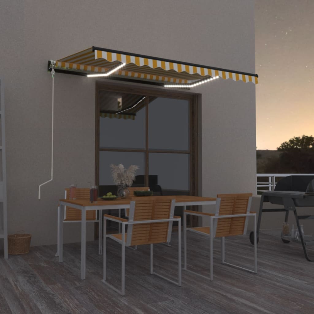 vidaXL Automatycznie zwijana markiza, LED i czujnik wiatru, 350x250 cm