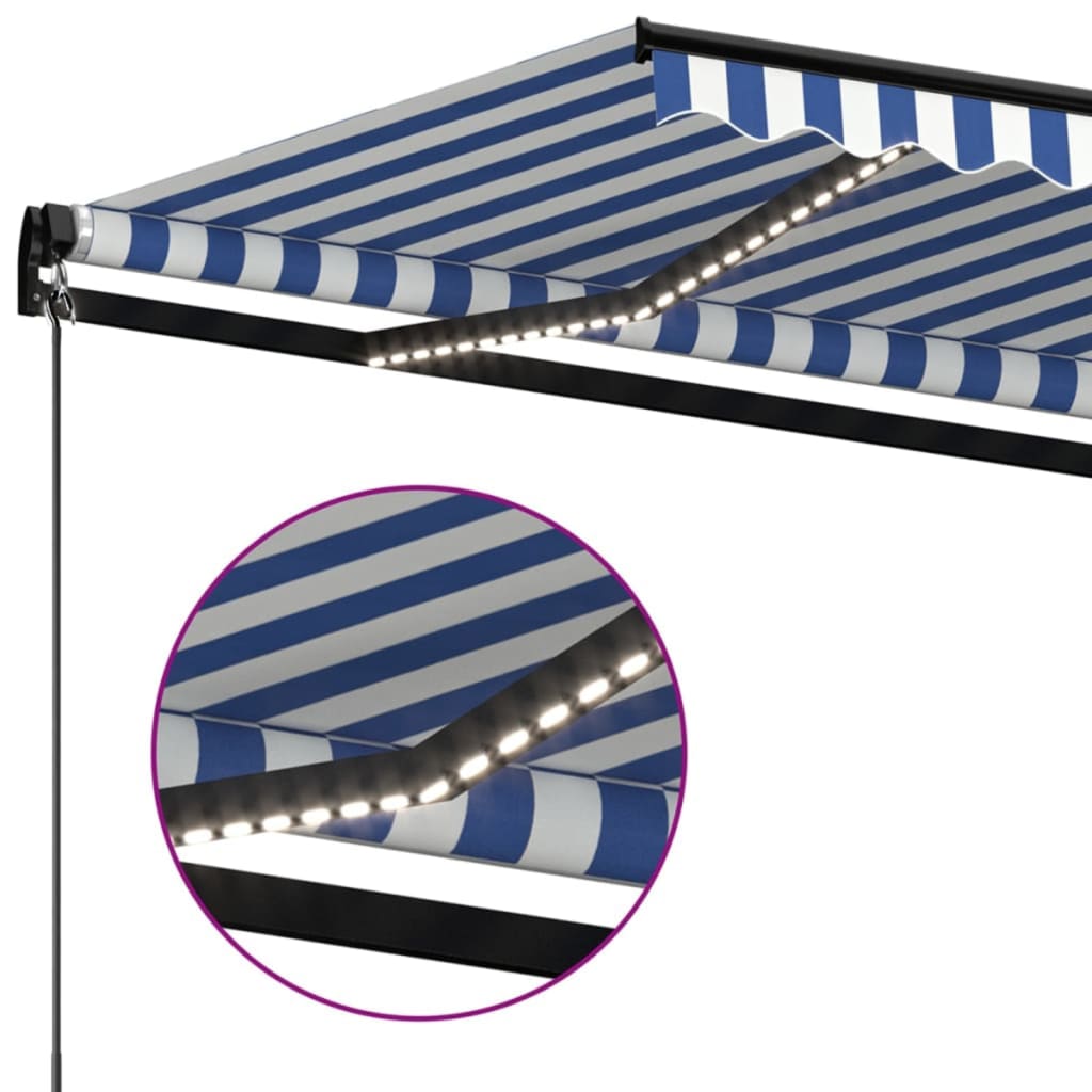 vidaXL Ręcznie zwijana markiza z LED, 400 x 300 cm, niebiesko-biała