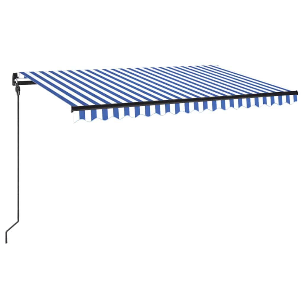 vidaXL Ręcznie zwijana markiza z LED, 450 x 300 cm, niebiesko-biała