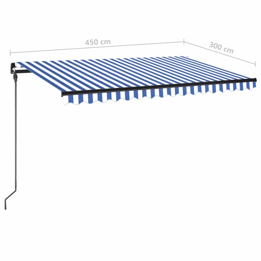 vidaXL Ręcznie zwijana markiza z LED, 450 x 300 cm, niebiesko-biała