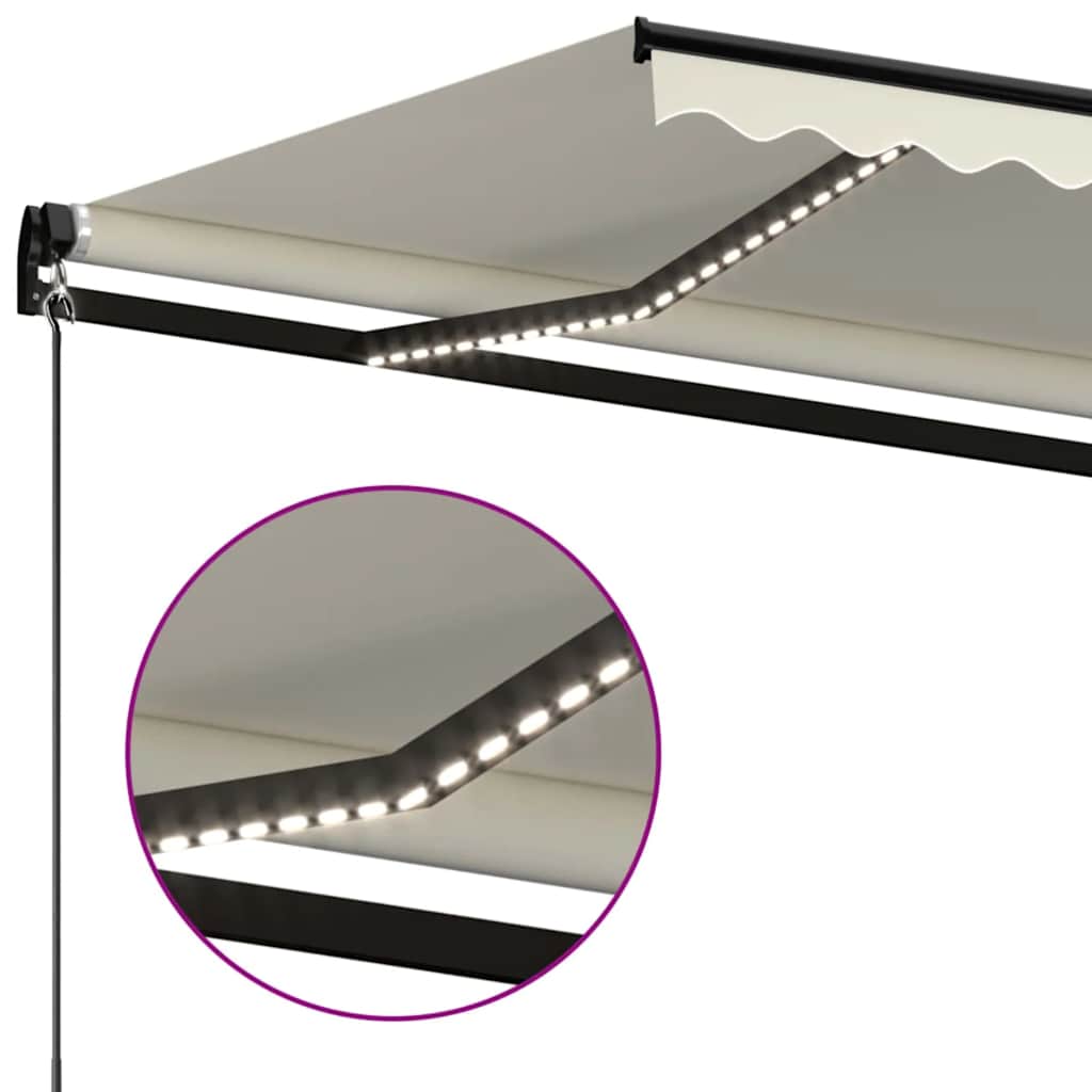 vidaXL Ręcznie zwijana markiza z LED, 450 x 300 cm, kremowa