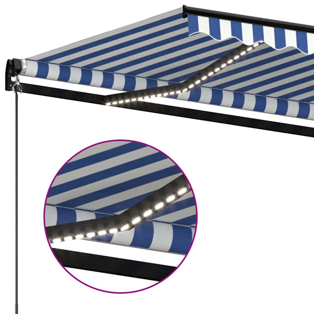 vidaXL Ręcznie zwijana markiza z LED, 500 x 300 cm, niebiesko-biała