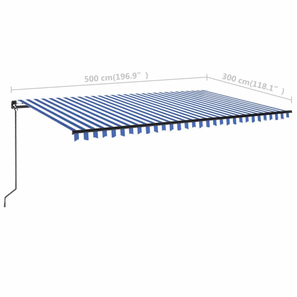 vidaXL Ręcznie zwijana markiza z LED, 500 x 300 cm, niebiesko-biała