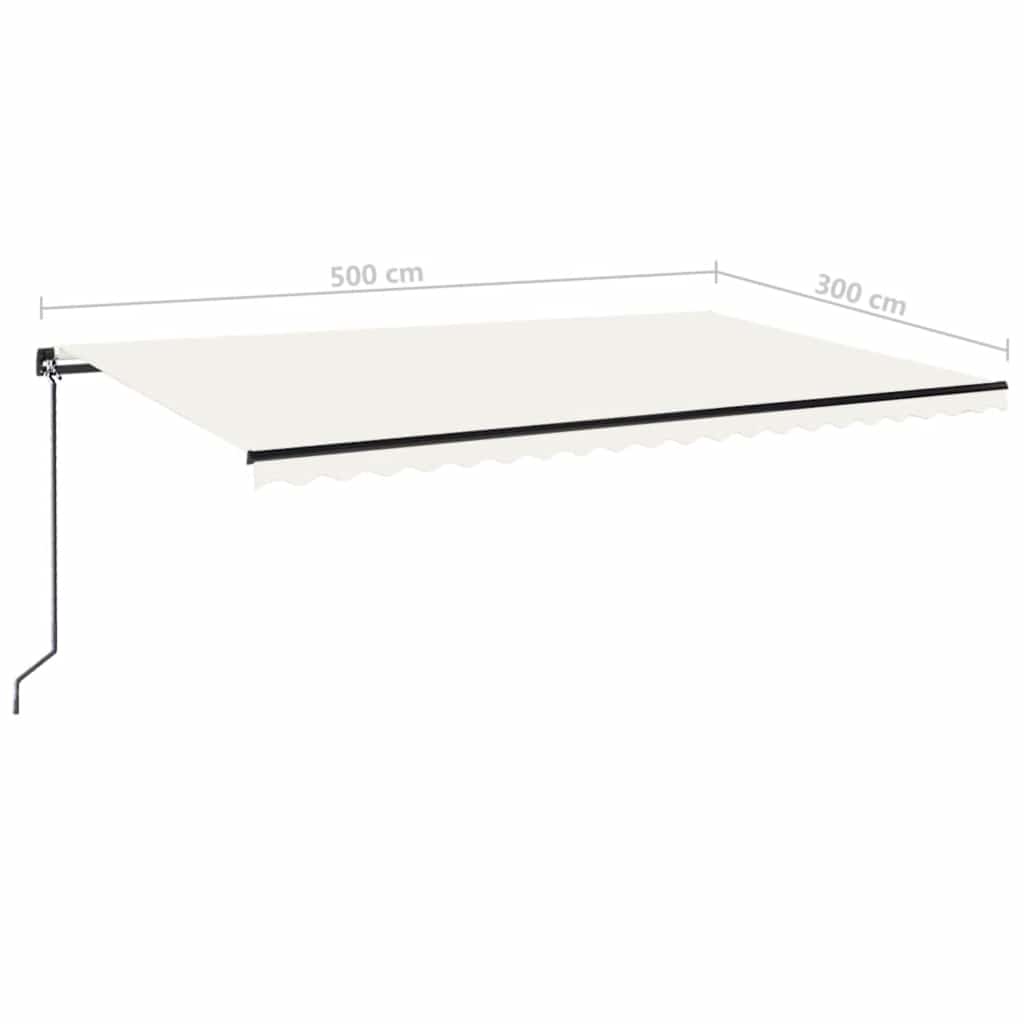 vidaXL Ręcznie zwijana markiza z LED, 500 x 300 cm, kremowa