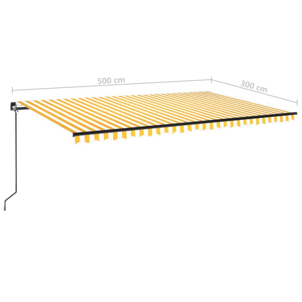 vidaXL Ręcznie zwijana markiza z LED, 500 x 300 cm, żółto-biała