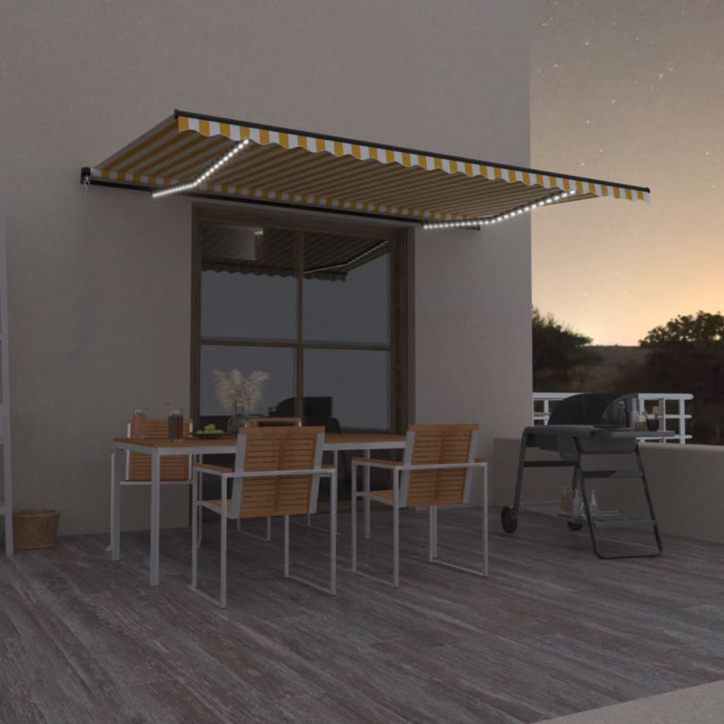 vidaXL Ręcznie zwijana markiza z LED, 500 x 300 cm, żółto-biała