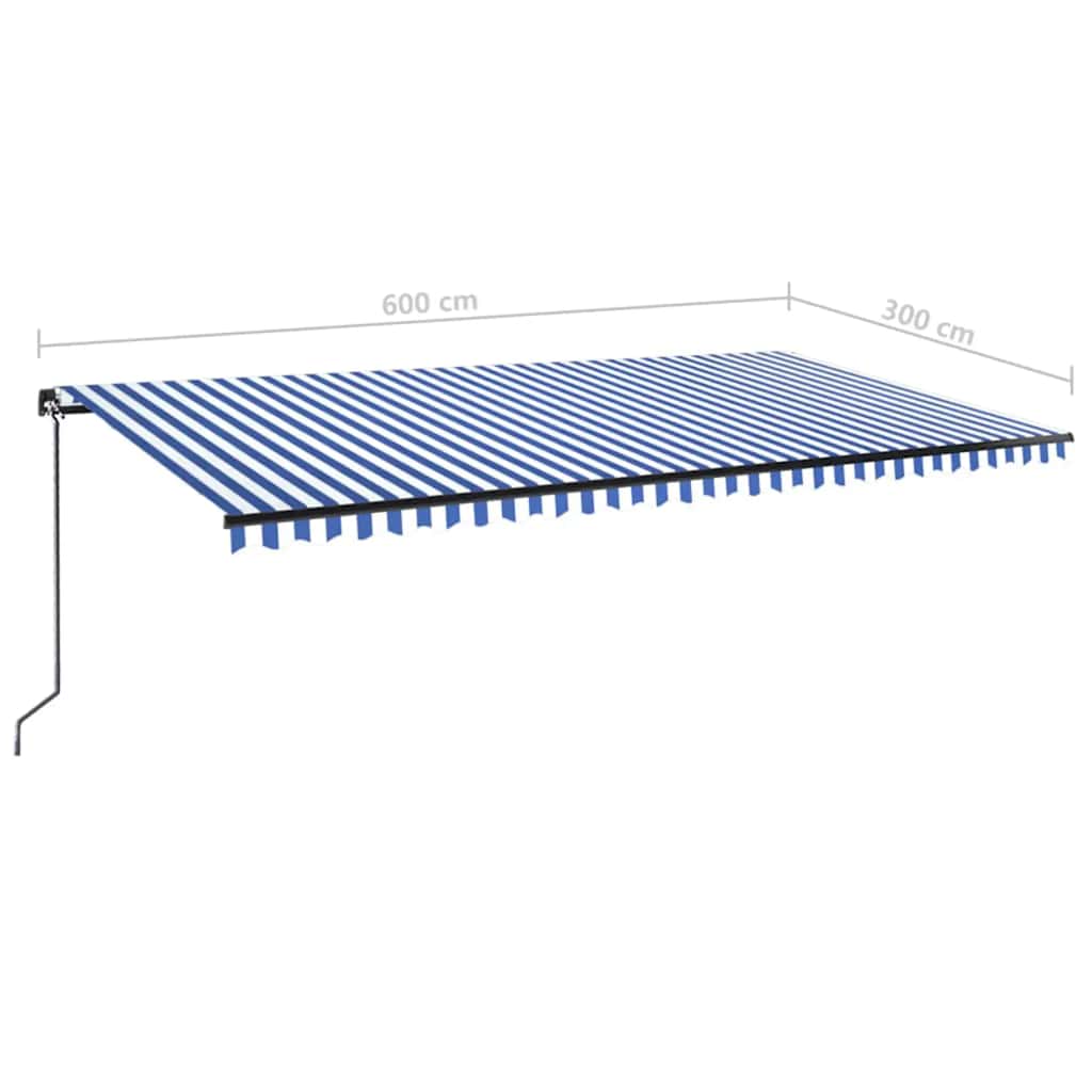 vidaXL Ręcznie zwijana markiza z LED, 600 x 300 cm, niebiesko-biała