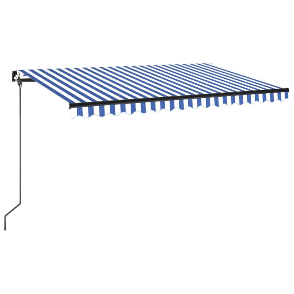 vidaXL Ręcznie zwijana markiza z LED, 450x350 cm, niebiesko-biała