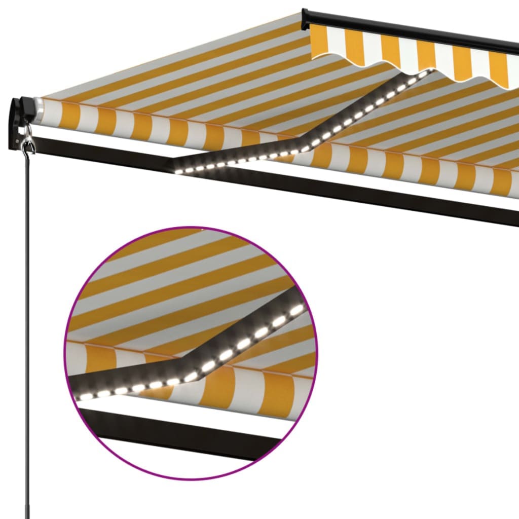 vidaXL Ręcznie zwijana markiza z LED, 450x350 cm, żółto-biała