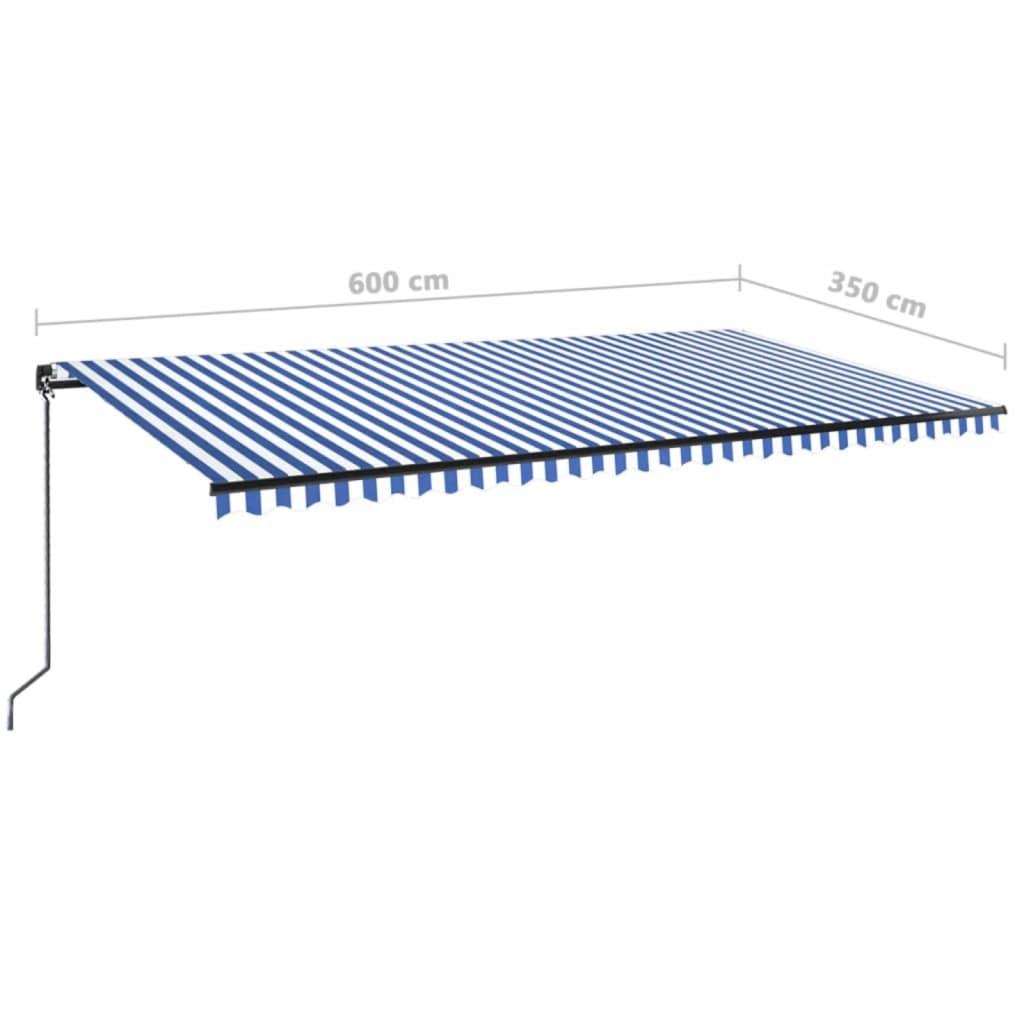 vidaXL Ręcznie zwijana markiza z LED, 600x350 cm, niebiesko-biała